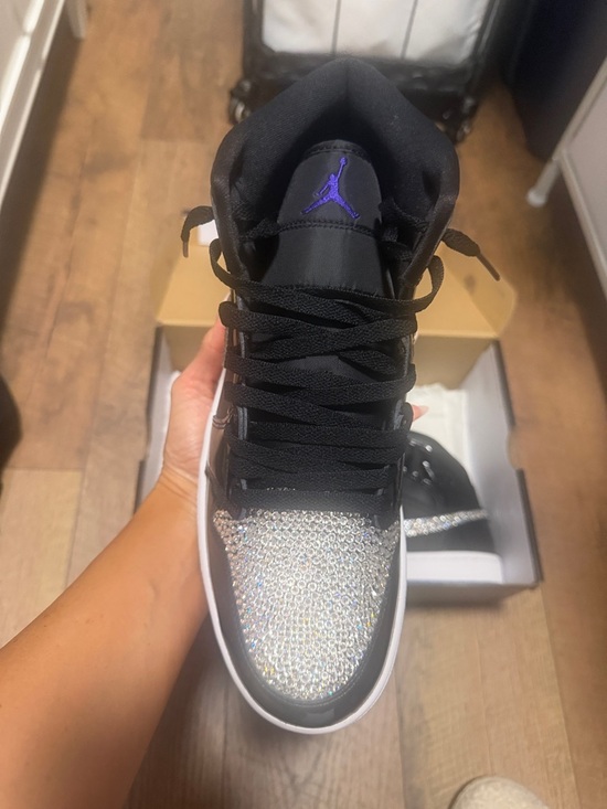 Nike Black Patent Low-Top Sneakers with Iridescent Crystal Swoosh